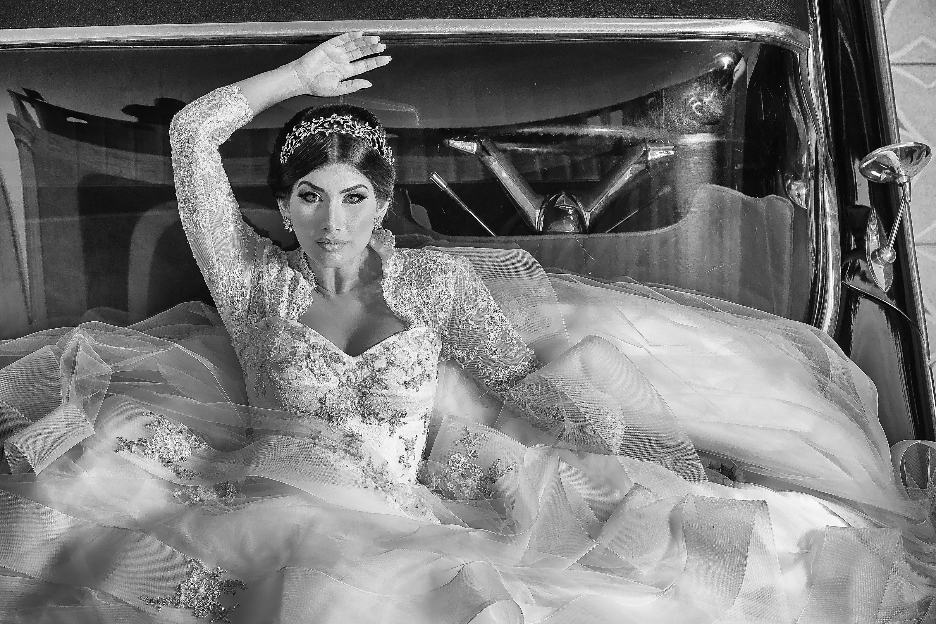Black-and-white editorial bridal portrait by Abigail Salazar